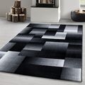 Wohnzimmer Teppich, Designer Modern Kurzflor, Abstrakt Design, Schwarz-Grau-Weiß