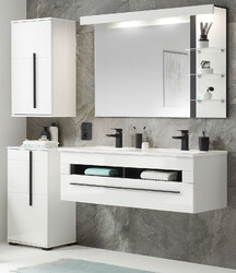 Badmöbel komplett Set Doppelwaschtisch Waschbecken LED weiß Hochglanz Design-D