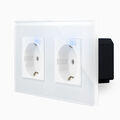 WLAN Steckdose 2 Fach Schuko Kombisteckdose WiFi Smart Tuya Glas Weiß Luxus-Time