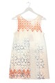 ZARA A-Linien Kleid Damen Gr. DE 36 wollweiß-hellorange-blau Casual-Look