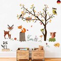 decalmile Wandtattoo Waldtiere Baum Wandsticker Eule Fuchs Hirsch Wandaufkleber