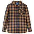 Kinderhemd Karomuster Knöpfe Kinder Hemd Langarm Shirt Kindershirt Cognac Blau v