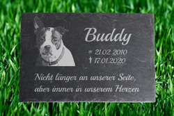 Gedenktafel Tiergrabstein Gedenkplatte Hund Schiefer Stein mit Foto Gravur