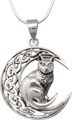  925 Sterlingsilber Mond und Katze Symbol Anhänger auf Kette, Anhänger für Frauen