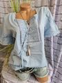 Cheer Tunika Bluse Gr. 34 bis 44 Blau mit Stickerei Gummizug unten (1 172) NEU 