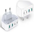 USB C Ladegerät, 40W 4-Port USB Netzteil Stecker, 2-Stück weiß Schnellladegerät 