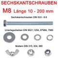 Sechskantschrauben SET M8 verzinkt DIN 933 mit 4 Unterlegscheiben und 1 Mutter