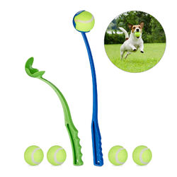 Ballschleuder für Hunde, 2 Ballwerfer + 5 Bälle, Wurfgerät, Wurfarm, Ballwurfarm