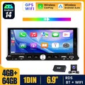1DIN 6,86" 4+64G Autoradio  Android 14 Carplay GPS RDS SAT NAVI WiFi BT DAB+KAM