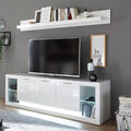 Wohnzimmer Wohnwand Set TV Lowboard Wandboard Hochglanz Weiß m. LED Beleuchtung
