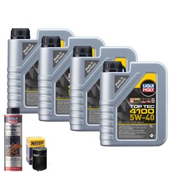 Motoröl 5W40 LIQUI MOLY Top Tec4100 4L+HENGST Ölfilter +Ölschlammspülung