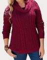 ROLLKRAGEN-PULLOVER weinrot LOCHSTRICK ~ ZOPF-MUSTER 44/46 48/50 52/54 56/58 NEU