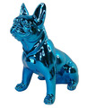 Luxus Deko Figur Hund französische Bulldogge french Bulldog blau chrom -2
