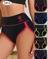5er Pack Damen Slips Bio-Baumwolle HoheTaille Bauchkontrolle Farbblock DE