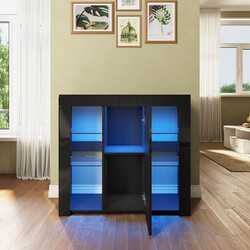 Kommode Sideboard mit LED Highboard Wohnzimmer Anrichte Hochglanz Weiß/Schwarz