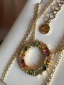 Elegante Collier 925 Sterl.Silber Vergoldet mit bunten Zirkonia Luxusschmuck