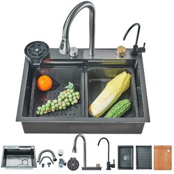 Edelstahl Küchenspüle Wasserfallspüle SpülbeckenSet Einbauspüle mit Wasserhahn