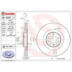 1x Bremsscheibe BREMBO 09.E567.11 passend für SAAB