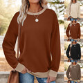 Damen Farbblock Sweatshirt Langarmshirt Basic Pullover Baggy Jumper Oberteile DE