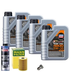 Motoröl 5W30 LIQUI MOLY Top Tec 4200 4L+MANN Ölfilter+Spülung+Ölablassschraube