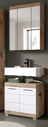 Badmöbel Set Badezimmer weiß Hochglanz Eiche Spiegelschrank Waschtisch 60 Willow
