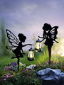 2er Solar-Deko Gartenstecker Elfen Fairy Feen mit LED-Laterne Metall schwarz