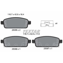 1x Bremsbelagsatz, Scheibenbremse TEXTAR 2509602 passend für OPEL VAUXHALL