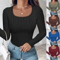 Damen Langarm Oberteile Freizeit Pullover Basic Tops Herbst Slim T-Shirt Bluse