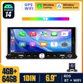 KAM 4+64G Android 14 Autoradio 1 DIN Apple Carplay IPS GPS SAT NAV FM RDS Tpye-C