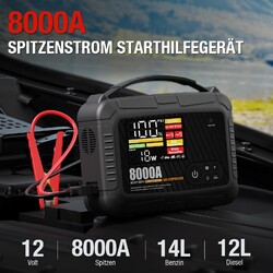 8000A Auto Starthilfe Jump Starter Ladegerät 12V KFZ Booster Powerbank + Tasche