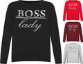Neu Damen Übergröße Langarm ""Boss Lady"" Slogan Druck Pullover Sweatshirt Top