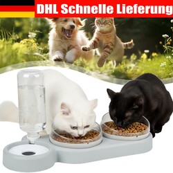 3-in-1 Katzennapf Set | Doppel Futternäpfe mit Wasserspender für Katzen & Hunde