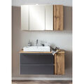 Waschplatzset mit Keramik-Waschbecken und Spiegelschrank, Wotan Eiche, grau matt