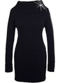 Long-Pullover mit originellem Rollkragen Gr 44/46 Schwarz Damen Strick-Pulli Neu