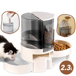 2 in 1 Futterautomat Hunde Katzen Futterspender Automatischer Pet Feeder 2.3L DE