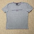 T-Shirt Tommy Hilfiger Herren XL schmale Passform grau bestickt Logo T-Shirt federgewichtig