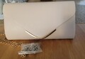 Damen Abendhandtasche Clutsch creme, mit silber oder gold Umhängekette