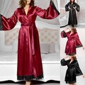 Sexy Damen Satin Kimono Robe Morgenmantel Nachtwäsche Bademantel Unterwäsche DE