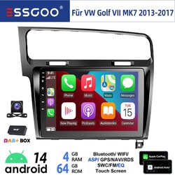 DAB Autoradio 4+64G Carplay Android13 Für VW Golf VII MK7 2013-2017 GPS NAVI KAM