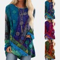 Damen Gradient Langarm Freizeit T-Shirt Lose Bluse Oberteile Longtops Tunika