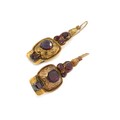 1 Paar Ohrringe Ohrhänger mit Almandin Granat in 18 Kt. 750 Gold antik