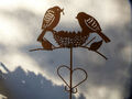 "Vogel-Familie mit Vogelnest" 39 cm langer Edel Rost Deko Stab aus Metall