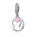 Charm Dangle 925 Silber Katze Herz Pave Steinchen - Anhänger für Pandora Armband