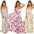 Maxi Sommerkleid Damen Ausgestellt Weit Mit V-Ausschnitt Blumenmuster Neu