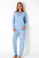 Damen Schlafanzug Pyjama-Set Lange Hose mit Blumen L-3XL