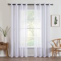 2ER SET WEIß ÖSENVORHÄNGE VOILE TRANSPARENT GARDINE VORHANG BLEIBAND WOHNZIMME