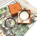 Hermes Jumbo Doppel Armband, Braun Leder, Silber , Hakenverschluss