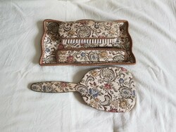 Antikes Garderoben-Tischset "Gobelin" bestehend aus Bürste, Kamm und Schale