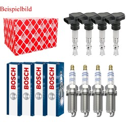 4x FEBI BILSTEIN Zündspule +4x BOSCH Zündkerze Doppelplatin für VW Polo 9N_