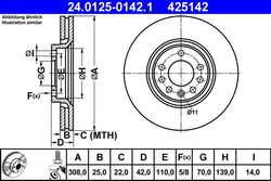 2 x ATE 24.0125-0142.1 Bremsscheibe für OPEL,SAAB,VAUXHALL